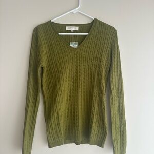 Jones New York Green V-Neck Ribbed Sweater